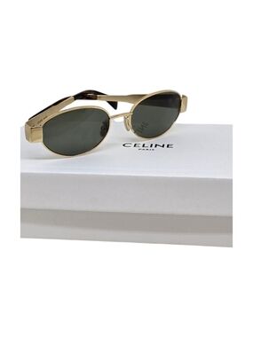 Celine TRIOMPHE Gold Frame Oval Sunglasses - Green Lenses